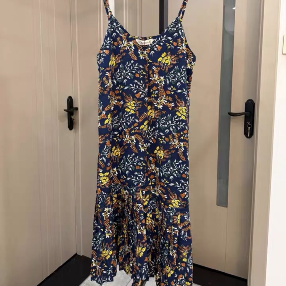 Floral Spaghetti Strap Dress - Blue and Yellow